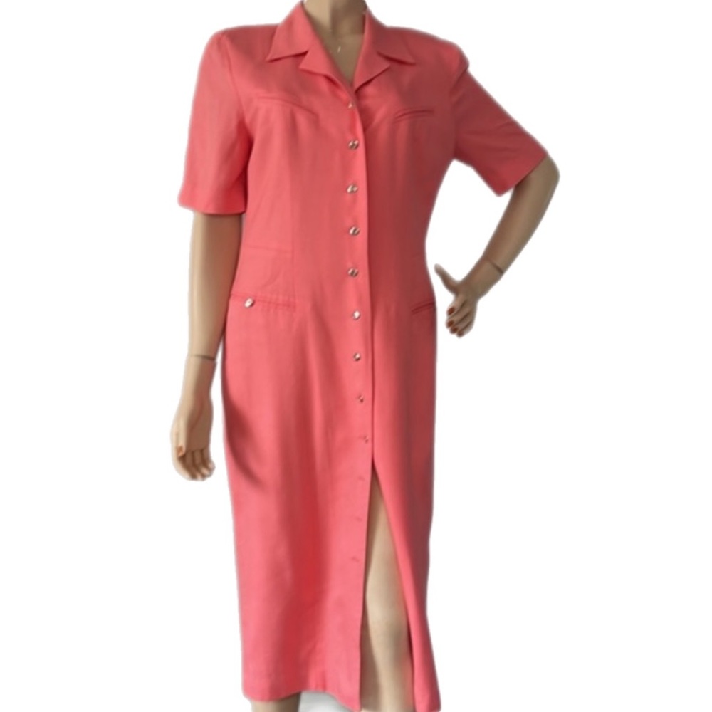 Vintage 80s Linen Button Down Front Dress